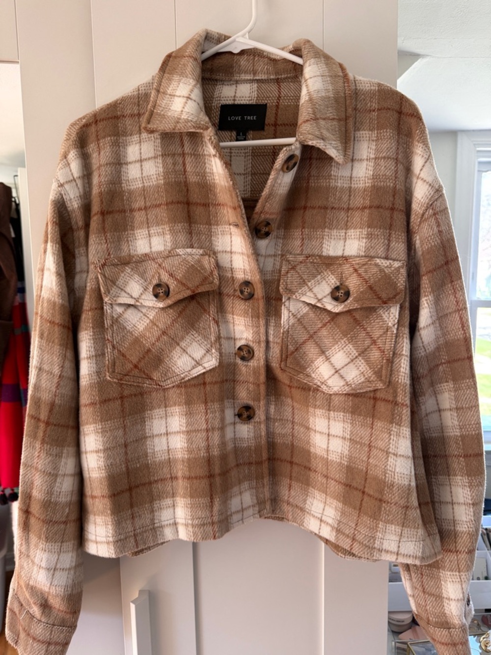 Love Tree Tan & Cream Plaid Utility Shacket
